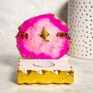 One Side Agate Ganesh ji with Gold Border -Pink