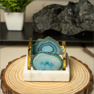4 Side Agate Tea Light Holder - Blue